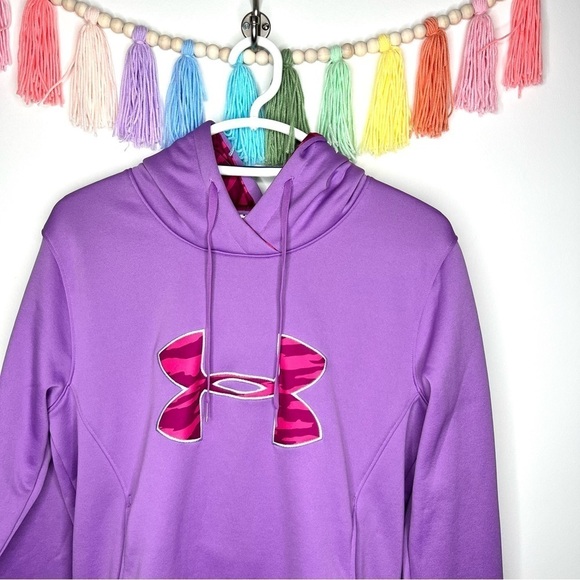 Under Armour Pink and Purple Logo Hoodie Hooded Sweatshirt Size Medium - Picture 4 of 15